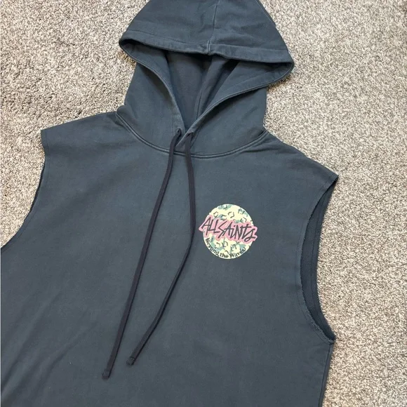 All Saints Hoodie Mens Shredder Hoodie Black Skater Size Medium Sleeveless EUC - Picture 4 of 6